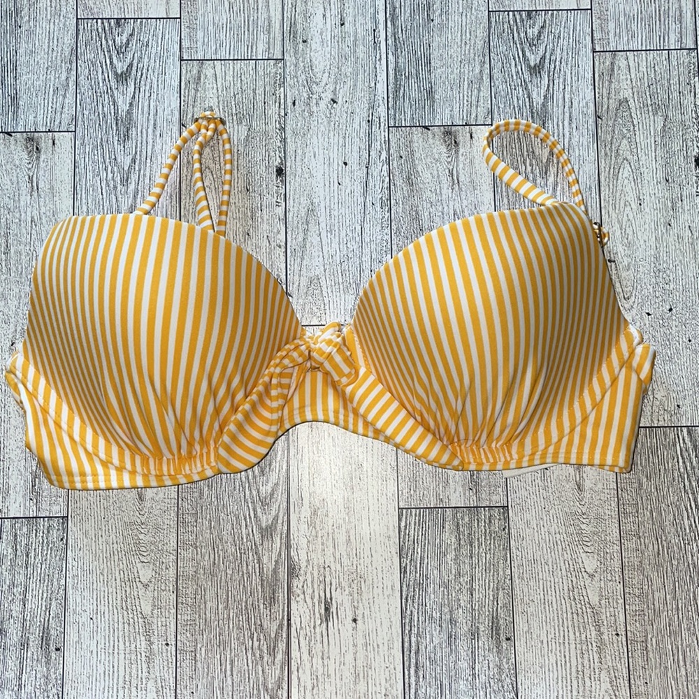 Hollister yellow/white striped bikini top EUC size 34B